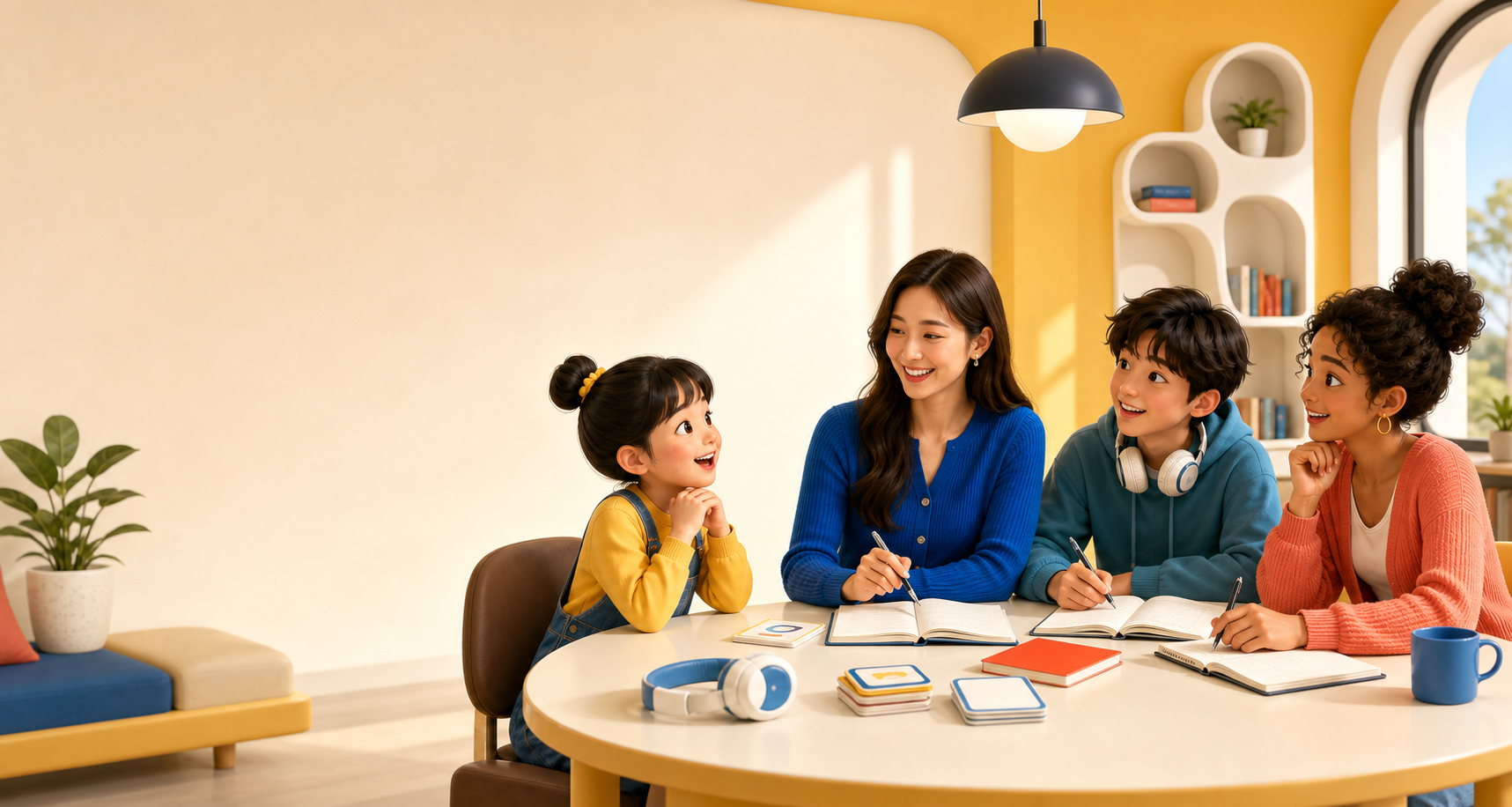 랭비 영어 중국어 일본어 학습 장면