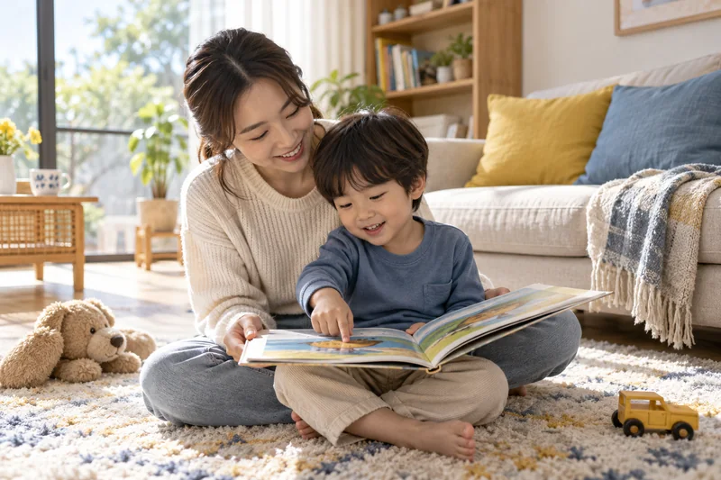 그림책을 함께 읽는 보호자와 아이